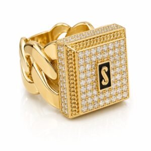 Anillo  Hombre Monaco Cuadrado Eslabon Cubano10K Size 10 Weight 8.7gr