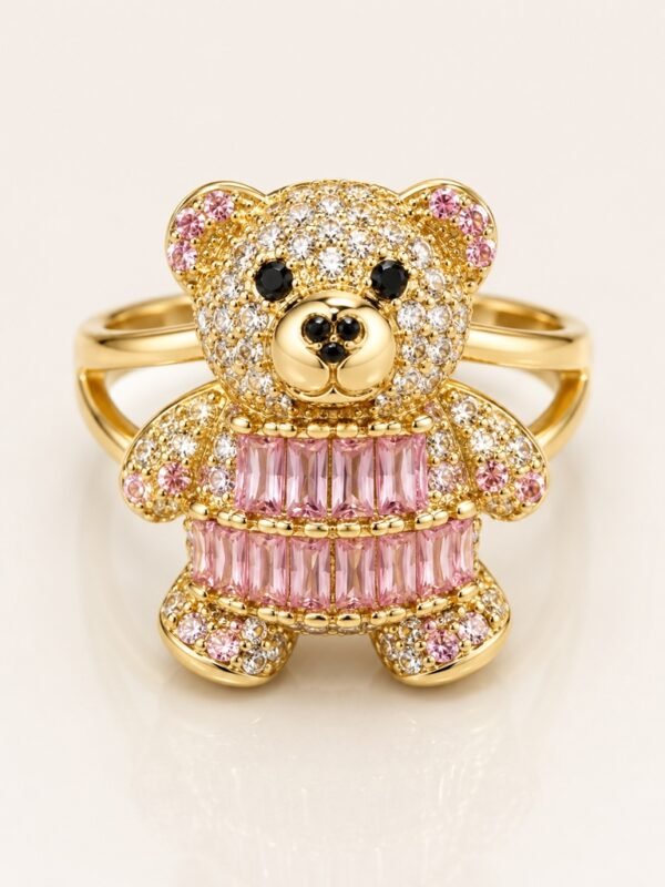 Anillo Oso Rosa Full CZ 10k Size Weight 3.6gr