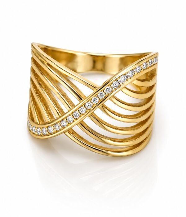 Anillo Chunky Semi Cruzado Borde CZ Size 6 Weight 3.9gr