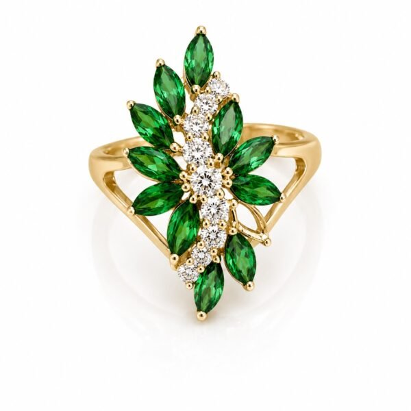 Anillo Semi Flor Fancy Verde CZ 14k Weight 5.3gr Size 7''