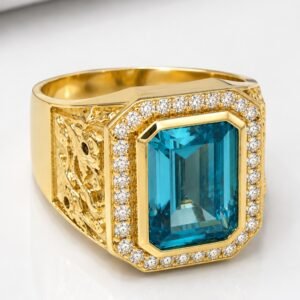 55839eb7-5166-4843-799c-08df03768314.jpg Anillo Hombre Piedra Azul Rectangular Pave CZ 10k Size 12 Weight 12gr