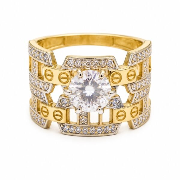 Anillo Duo Compromiso Clavo CZ YF 10K Size 7 Weight 4.7gr