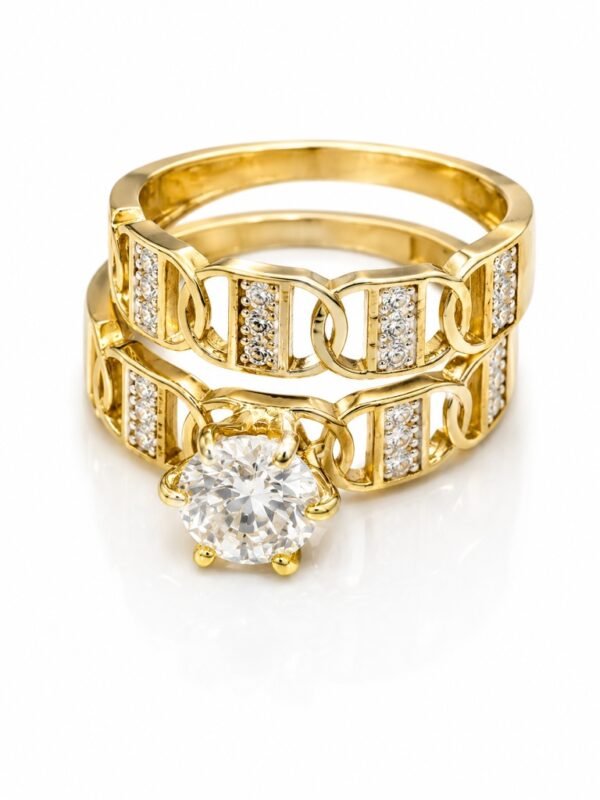 Anillo Duo Compromiso Fancy CZ 10k Size 7 Weight 3.9gr