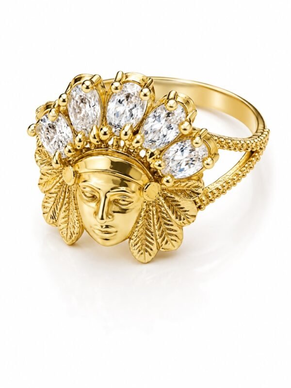 Anillo Mujer Cabeza Indio 14K Size 6.5 Weight 2.7gr