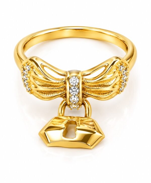 Anillo Fancy Lazo con Candado 14k Size 6.5 Weight 2.2gr