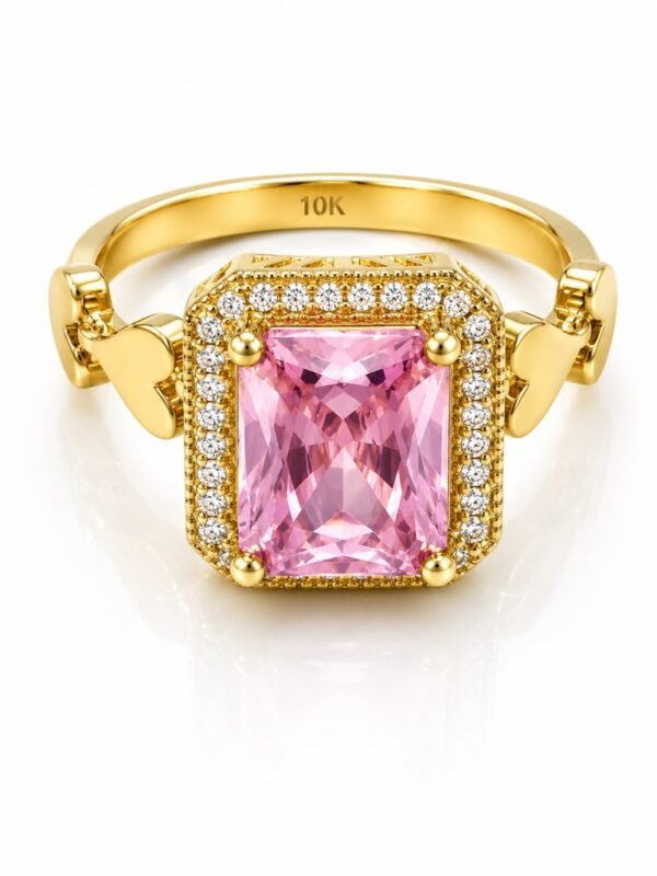 Anillo  Mujer Piedra Rosa CZ 10k Size 7 Weight 3.4gr