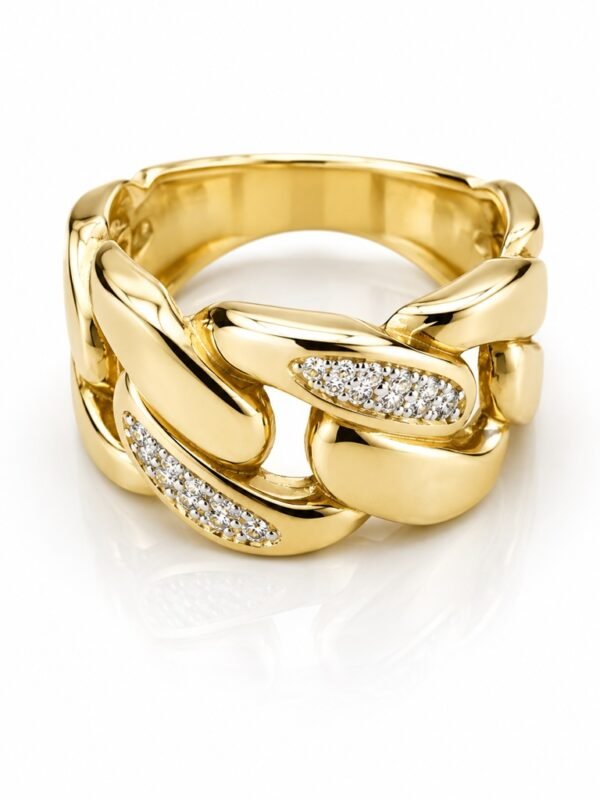 Anillo Eslabon CZ Chunky 14K Size 7.5 Weight 4.2gr
