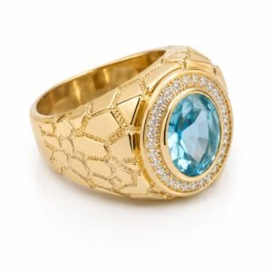652bfab9-198f-4833-7aee-08df03768314.jpg Anillo Hombre Piedra Azul Ovalado Pave CZ borde nugget 10k Size 11 Weight 11.6gr