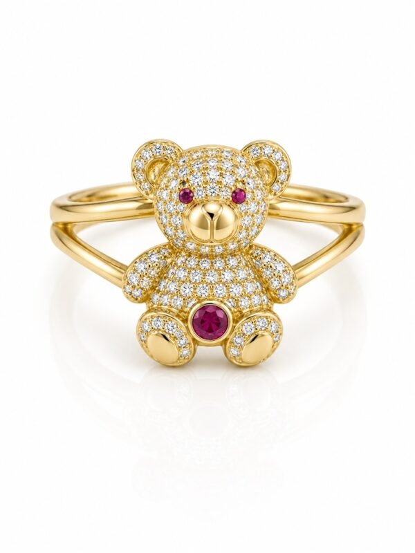 Anillo Osito Piedra Rosada 14K Size 8.5 Weight 3.8gr