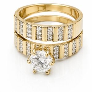 Anillo Duo Compromiso Fancy CZ 10k Size 7 Weight 4.1gr
