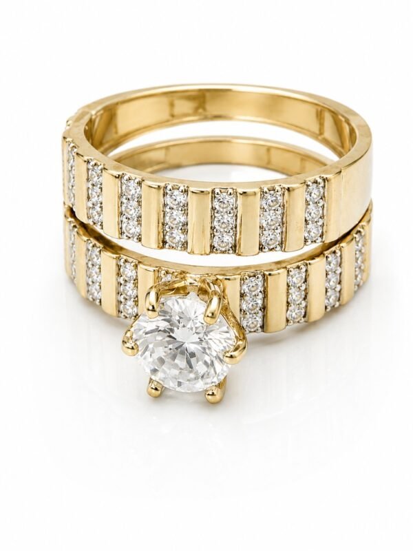 Anillo Duo Compromiso Fancy CZ 10k Size 7 Weight 4.1gr