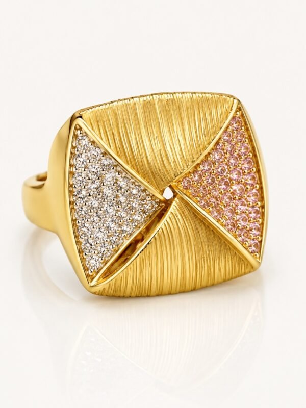 Anillo Chunky Cuadrado Multi Texturas 10k Size 7 Weight 5.1gr