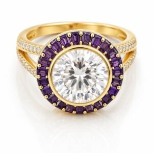 Anillo Redondo Zircon Morada 14K Size 7 Weight 5.8gr