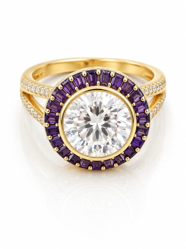 Anillo Redondo Zircon Morada 14K Size 7 Weight 5.8gr