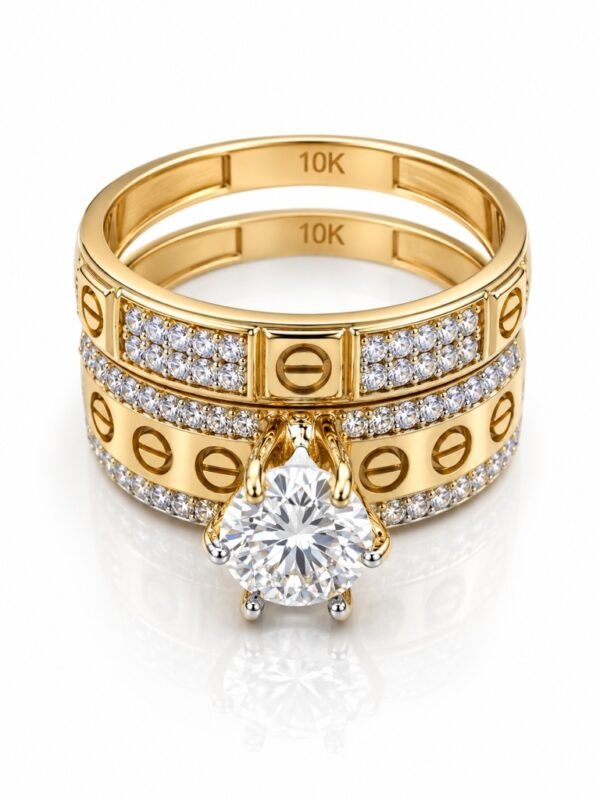 Anillo Duo Compromiso Clavo CZ 10k Size 7 Weight 4.3gr