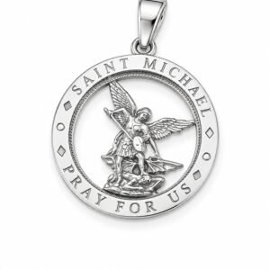 7d81090e-267a-467a-d602-08def3dc224f.jpg Dije St. Michael Placa Abierta Oro Blanco 10k Weight 1.7gr