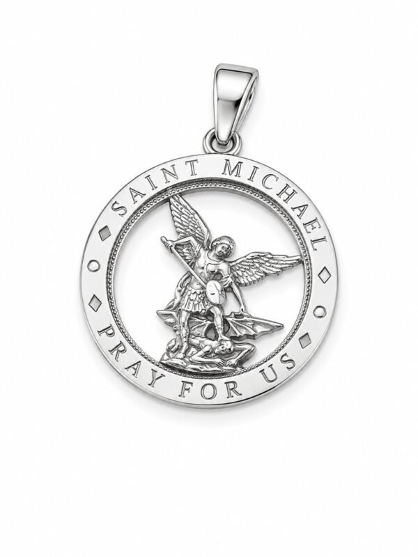 Dije St. Michael Placa Abierta Oro Blanco 10k Weight 1.7gr