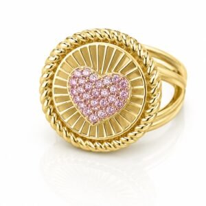 Anillo Sello Corazon Rosado 14K Size 8.5 Weight 6.2gr