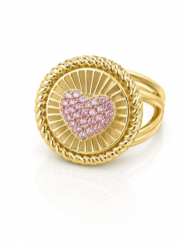 Anillo Sello Corazon Rosado 14K Size 8.5 Weight 6.2gr
