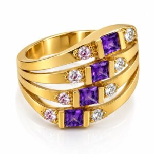 Anillo Fancy 4 Lineas Piedra Morada 10k Size 7 Weight 4gr