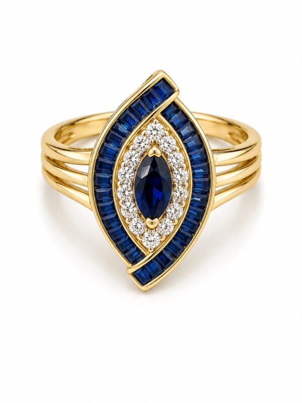 Ojo Azul Oscuro CZ 14k Size 9 Weight 5.00 gr