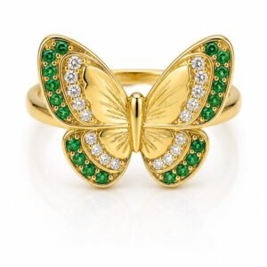 848b7421-53f8-47ab-78fb-08df03768314.jpg Anillo Mariposa cz Verde 14k Weight 4.2gr Size 7.5''