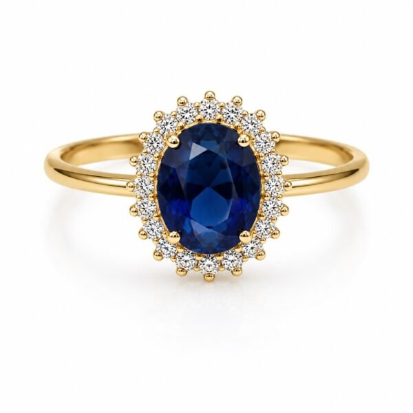 Anillo Estilo Lady Di Azul CZ 10K Size 8 Weight 2gr K76643