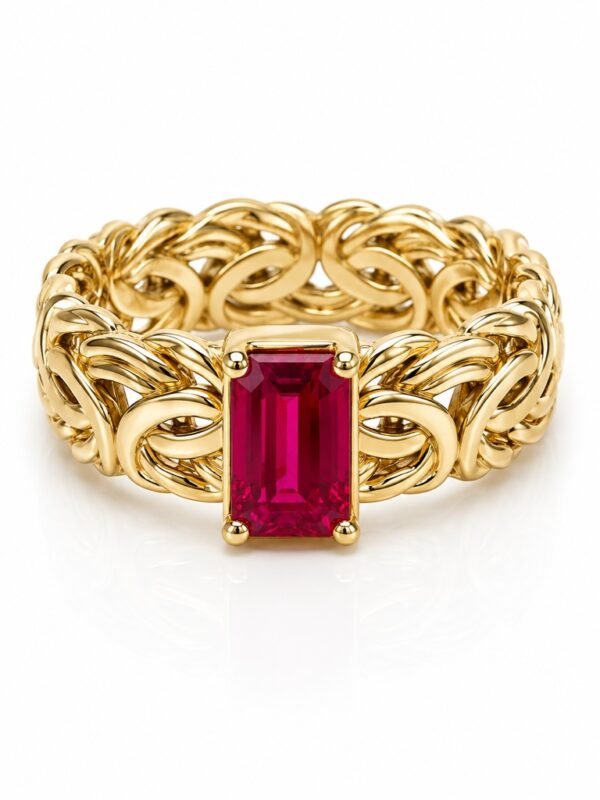 Anillo  Bizantino Piedra Roja 10K Size 7.5 Weight 2.9gr