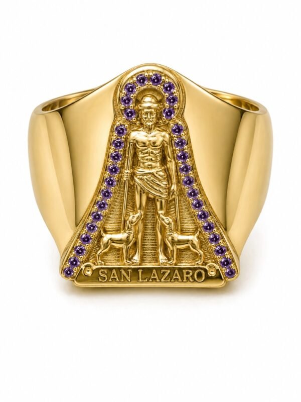 Anillo Hombre San Lazaro Borde Morado Diseno CZ 10k Rose 10k Size 10 Weight 5gr
