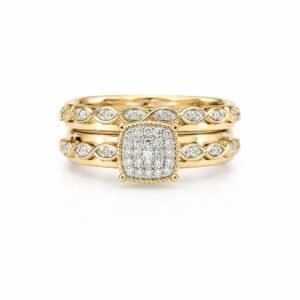 Anillo Duo Compromiso corte Princesa 14k DIA Size 7'' Weight 4.9gr/ 0.18 CT
