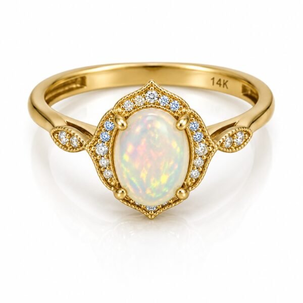 Anillo Fancy Opalo Piedras 14k Weight 4.1gr Size 7''