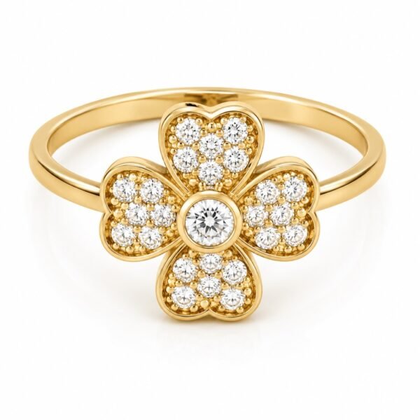Anillo Trevol 4 Hojas Full Pave10K Weight 1.4gr Size 7.5