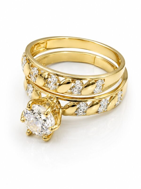 Anillo Duo Compromiso Fancy CZ 10k Size 7 Weight 3.4gr