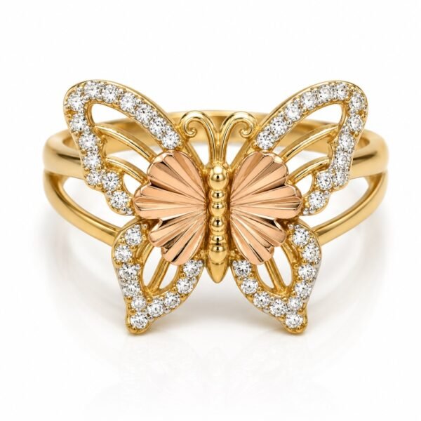 Anillo Mariposa Rosa Pave 14k Weight 3.5gr Size 8.5