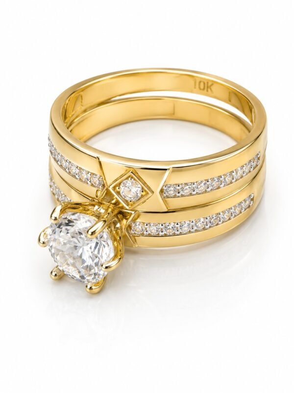 Anillo Duo Compromiso Fancy CZ 10k Size 7 Weight 3.8gr