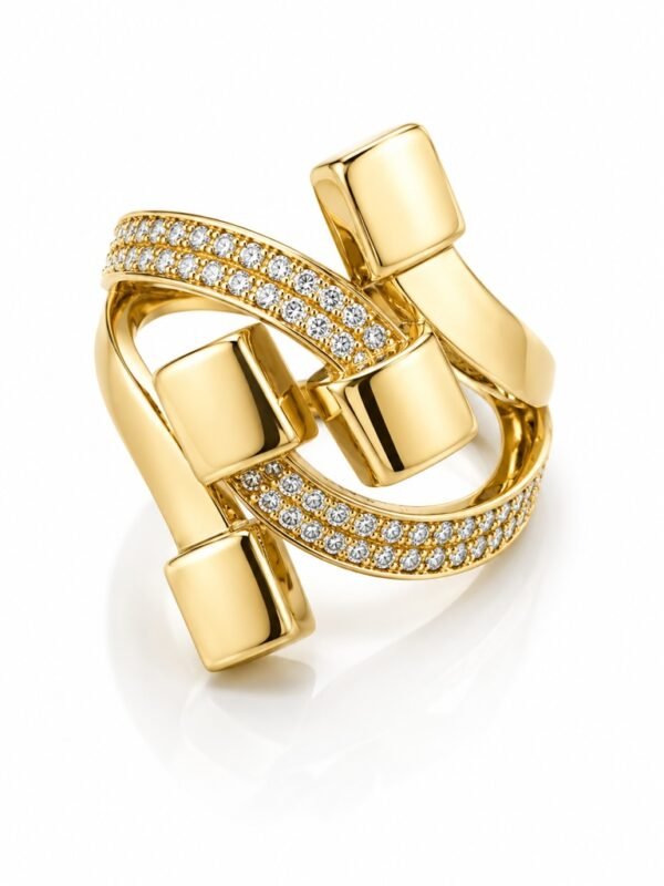 Anillo  Mujer Cruzado Pave 14K Size 9 Weight 3.9gr