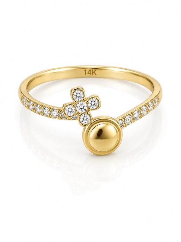 Anillo  Arito Cruz y Piedra 14K Size 8 Weight 1.4gr
