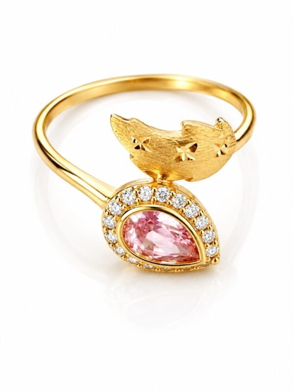 Anillo Flor Con Piedra Rosa 14K Size 6.5 Weight 1.7gr