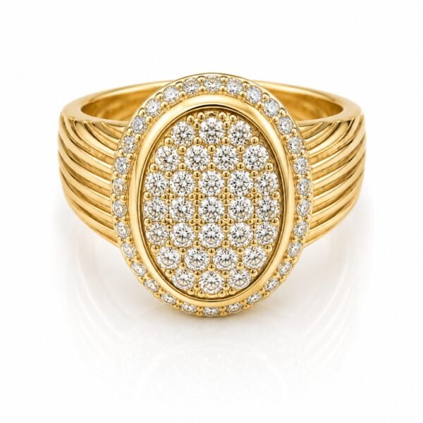Anillo   Mujer Sello Ovalado Pave 14K Size 9 Weight 6.5gr