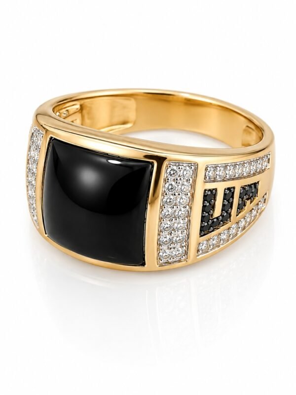 Anillo  Hombre Sello Piedra Negra Cuadrada 10k Size 10 Weight 7.7gr