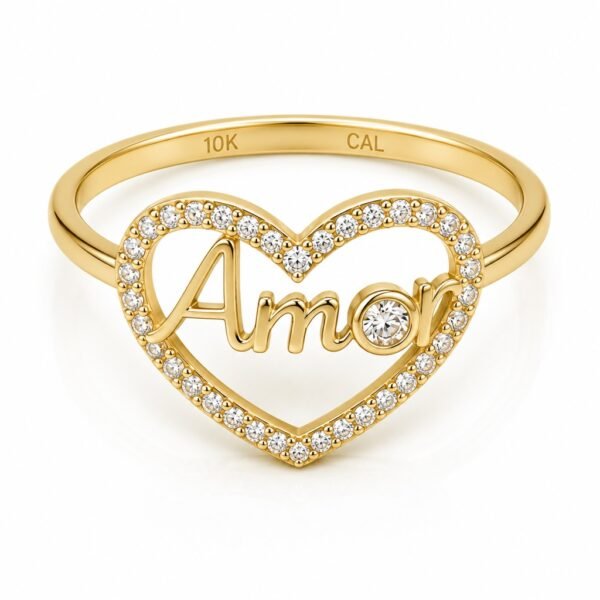 Anillo Fancy Corazon ''Amo'' CZ SF 10K Size 7.5 Weight 1.7gr