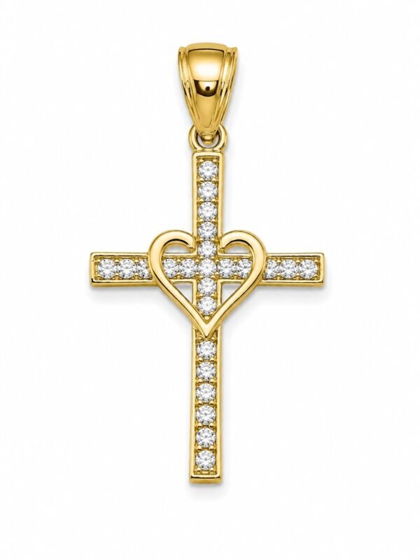 Dije Cruz Full CZ Corazon 14k Weight 1.8gr