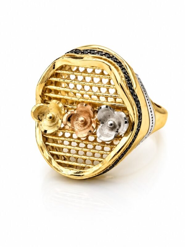 Anillo Fancy 3 Flores 3C Chunky 14k Weight 5.5gr Size 7''