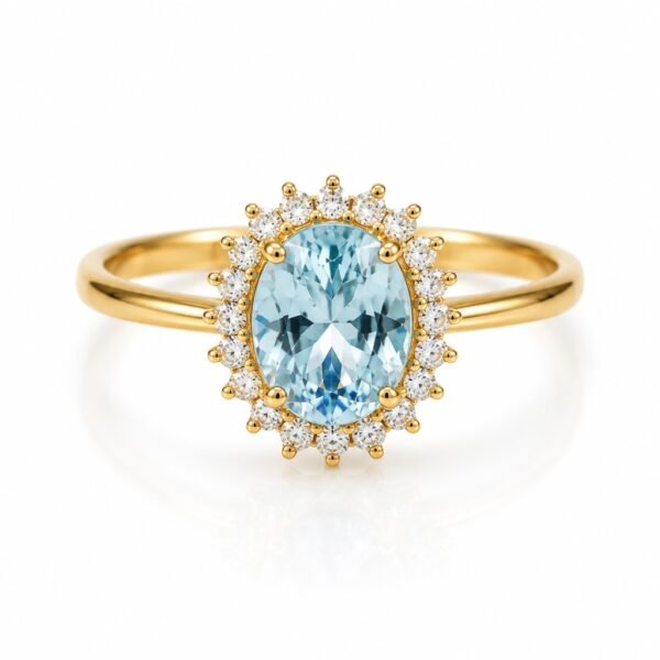 Anillo Estilo Lady Di Agua Marino CZ 10K Size 7 Weight 2.3gr K76648LBR