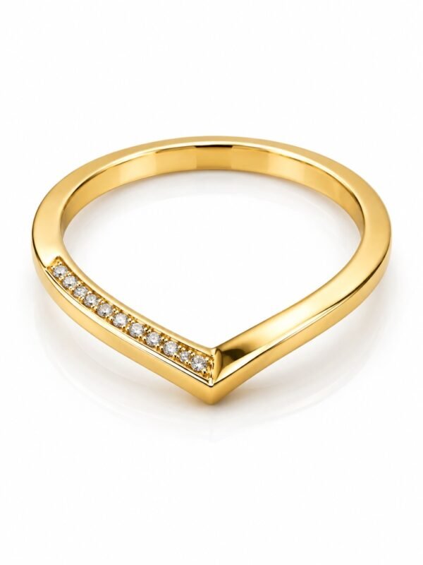 Anillo  Mujer Mitad Pave Forma V 14k Size 7 Weight 1.6gr
