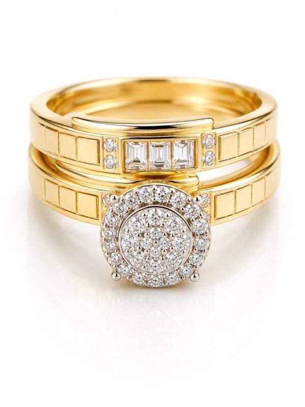 Anillo Compromiso Duo Rnd Pave Rect CZ 14k Weight 5.6gr Size 6