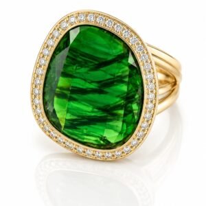Anillo Fancy Chunky Verde Borde Pave 14k Size 9.5 Weight 9.5