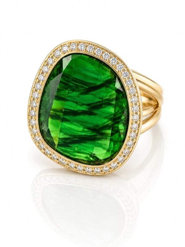 Anillo Fancy Chunky Verde Borde Pave 14k Size 9.5 Weight 9.5