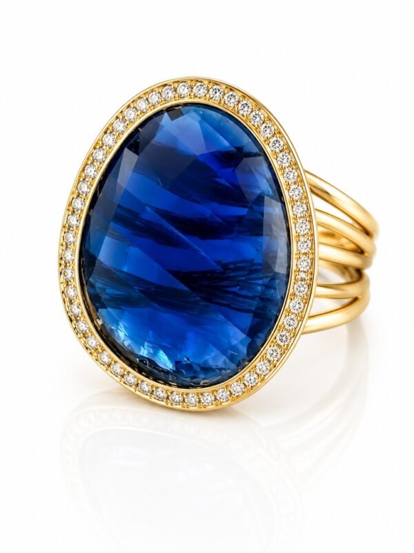 Anillo Fancy Chunky Azul Borde Pave 14k Size 9.5 Weight 10.3gr