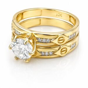 e7c62c49-31a3-4435-ebfa-08def9ae97e5.jpg Anillo Duo Compromiso Clavo CZ 10k Size 7 Weight 3.7gr
